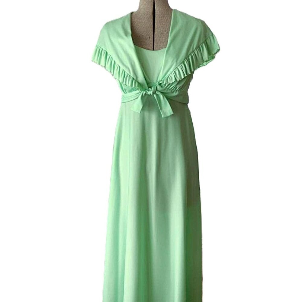 Vintage 70s Maxi Dress 30" Bust Light Green Disco Bridesmaid Formal